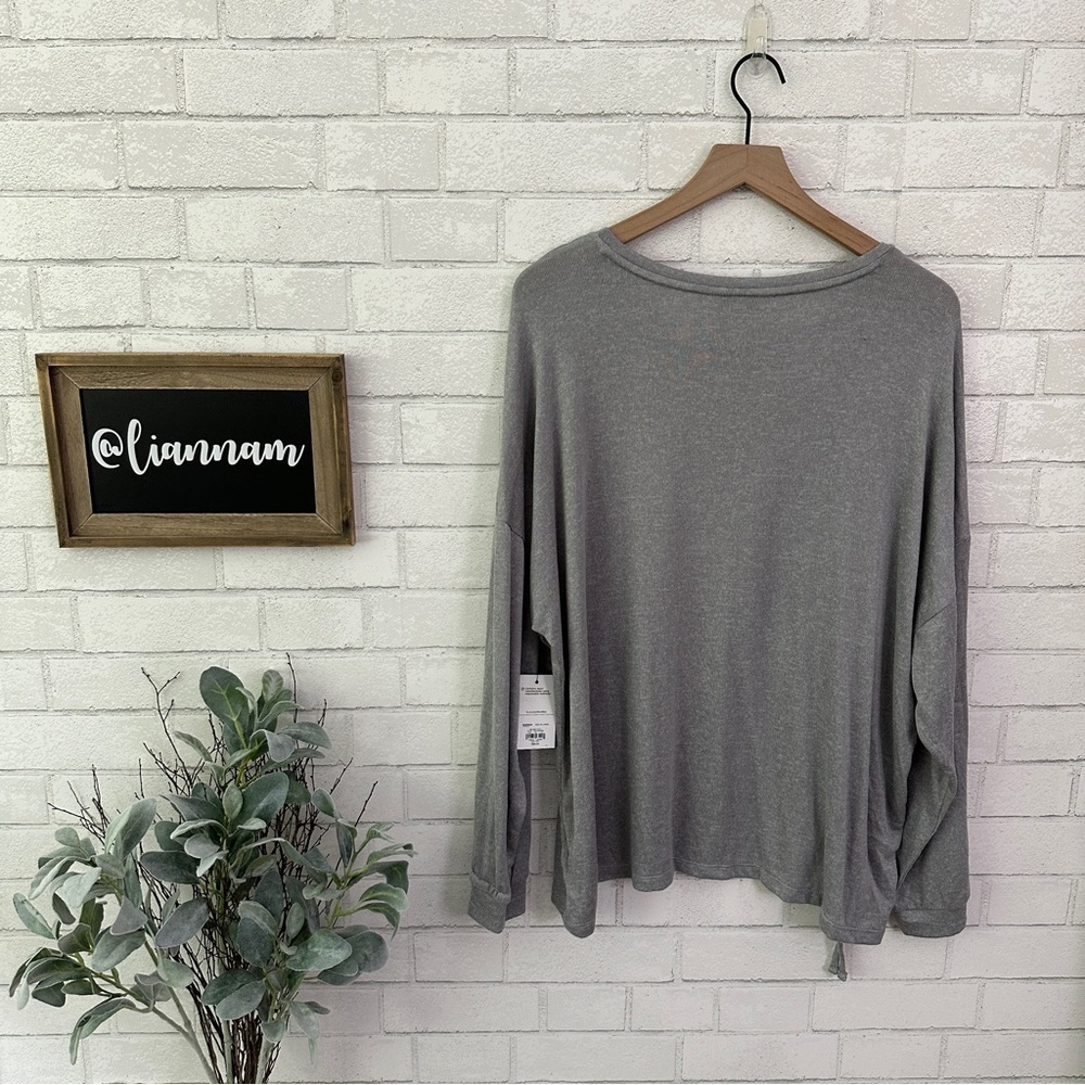 NINE WEST Gray Fox Side Ruched Drop Shoulder Sweater - Picture 7 of 11